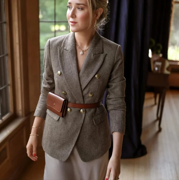 New BANANA REPUBLIC Herringbone Captain's Blazer - 8 Tall - Picture 2 of 9